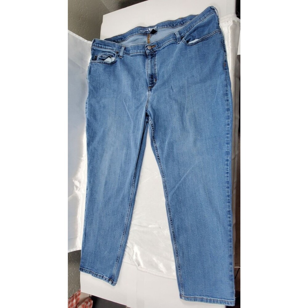 Carhartt Women’s 24W Relaxed Fit Carpenter Jeans Blue Plus Size Utility Denim - Picture 2 of 8